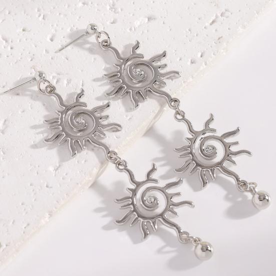 Earrings Bracelet Double Sun Spiral Pendant Retro Ethnic Style Bracelet Micro-Paved Cubic Zirconia Inlaid Sun Shape Drop Earrings Jewelry Gift