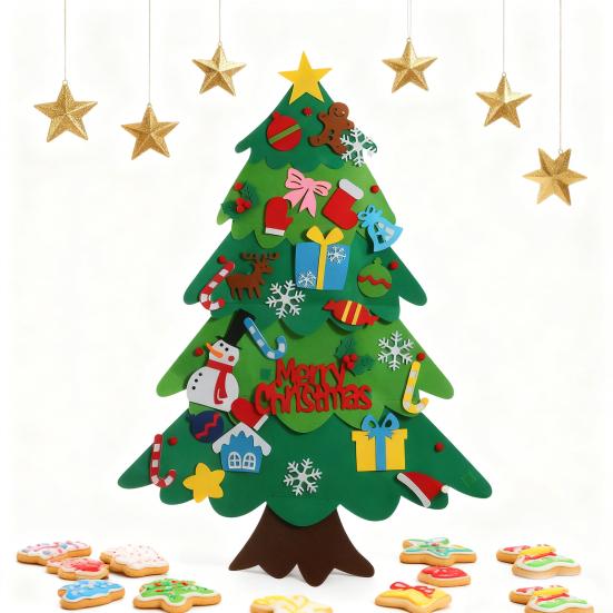 DIY Felt Christmas Tree with 5m LED Lights 3-Foot Tall Wall Hanging Decor with Detachable Ornaments Montessori Holiday Activity for Kids And Home