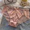 Sexy Lace Underwear Ladies' Bow Cross Briefs Mid Waist Breathable Girl Panties