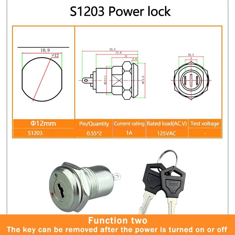 5/10/20Sets 12/16/19mm Zinc Alloy Electronic Key Switch ON OFF Phone Lock Security Power Switch Tubular Terminals 2 Position Switches4