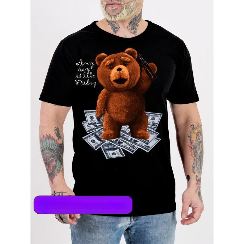 Summer Round Neck 3D Money Bear Print Top Fashionable Casual Short Sleeved Men's and Women's Couple Unisex T-shirts