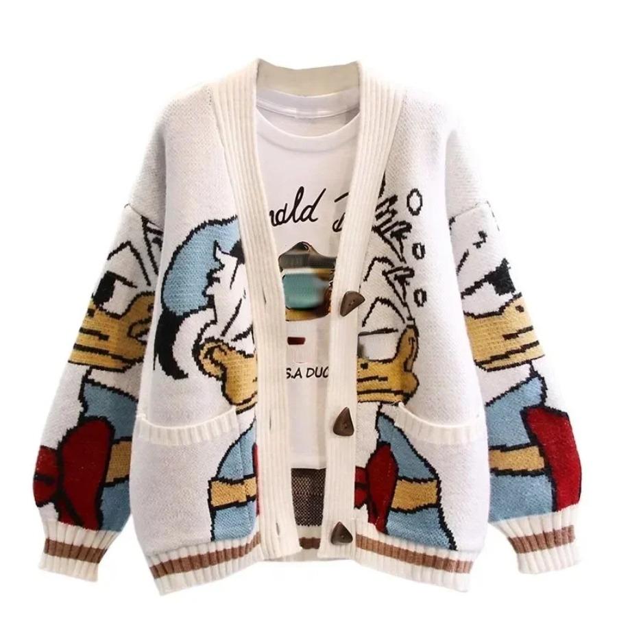 

Knitted Cardigan Japanese Cartoon Sweaters for Women Coat Female Autumn Winter Loose Thicken Kawaii Cardigan Tops