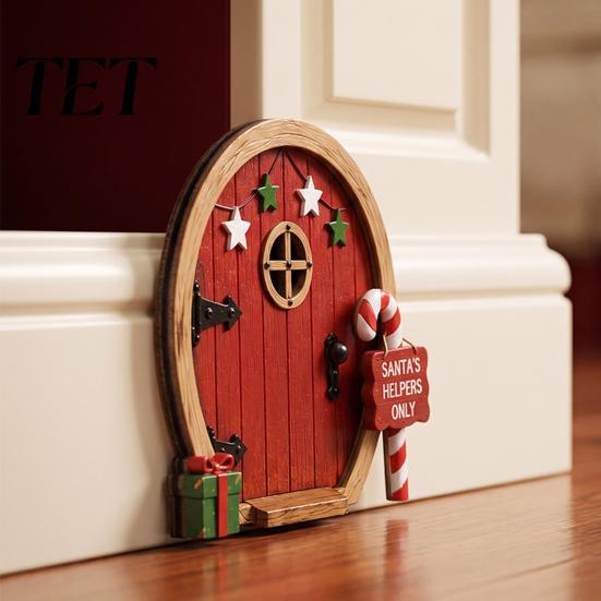 Holiday Home Ornaments Christmas Fairy Door Wall Decoration, Solid Wood with Adhesive Backing Design, Tree Decorations Miniature Tiny for Trunks