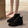 Large size women's boots 2025 autumn and winter British style small short boots solid color suede pointed lace-up thick heel large size boots