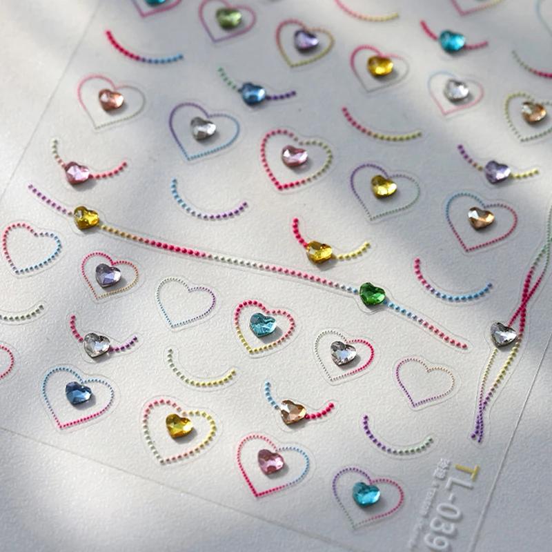 5D Love White English Letter Silver Jelly Nail Art Sticker Line Geometric Pattern Shape Romantic Delicate Manicure Decals