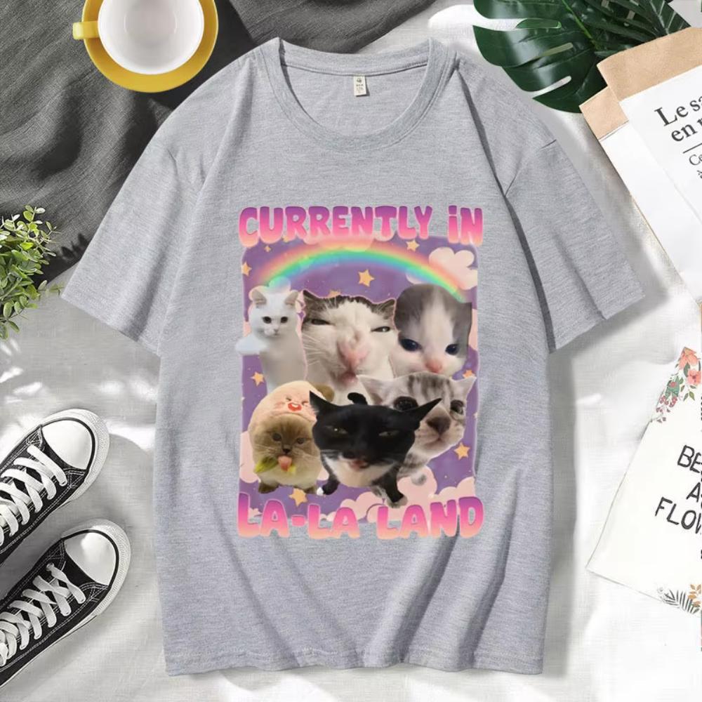 

Currently in La-La Land Funny Cat Meme TShirt Stupid Gifts Unhinged T-shirt Gift for Men Woman Goofy Cats Tee Shirt Short Sleeve 4XL