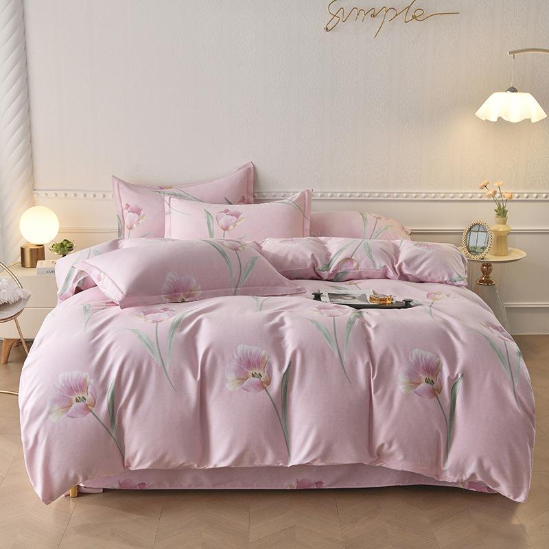 Thick Autumn Winter All Cotton Flannel 4 Piece Bed Sheet Set Home Use Pure Cotton Duvet Cover Fitted Sheet Pillowcases For Students Dormitory