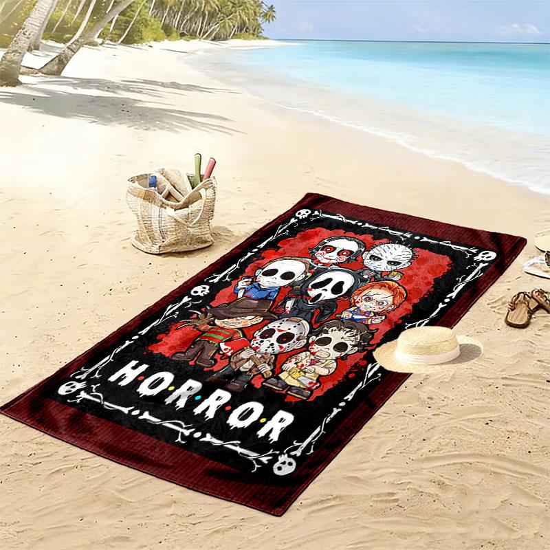 Chibi Chucky Freddy Krueger Druck Strandtuch, Großes Weiches Schnelltrocknendes Handtuch für Strand Camping Schwimmen