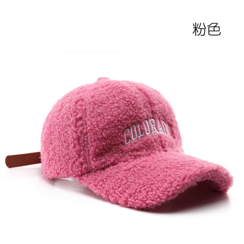 Autumn Winter Vintage Letters Embroidery Baseball Caps Women Artificial Lamb Wool Warm Hats Plush Versatile Street Tide Cap New