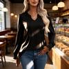 Women S V Neck Long Sleeve Solid Color Casual T Shirt