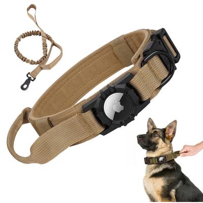 Coleira Tática para Cães AirTag, com Suporte para AirTag e Alça Fivela de Metal Militar para Cães Coleira GPS Ajustável para Cães Médios Grandes