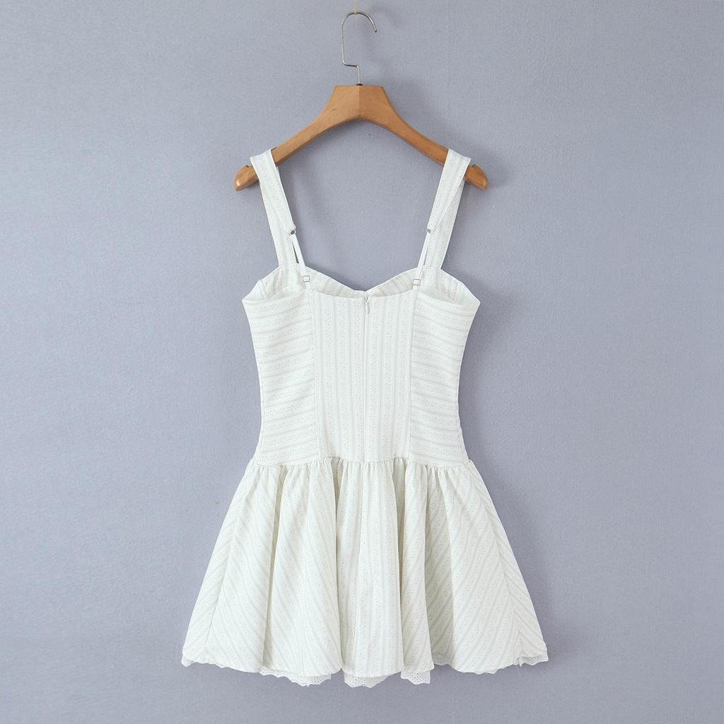 Robe d'été florale en dentelle style princesse pour femme - Coupe ajustée, Volumineuse, Multicouche, à bretelles courtes