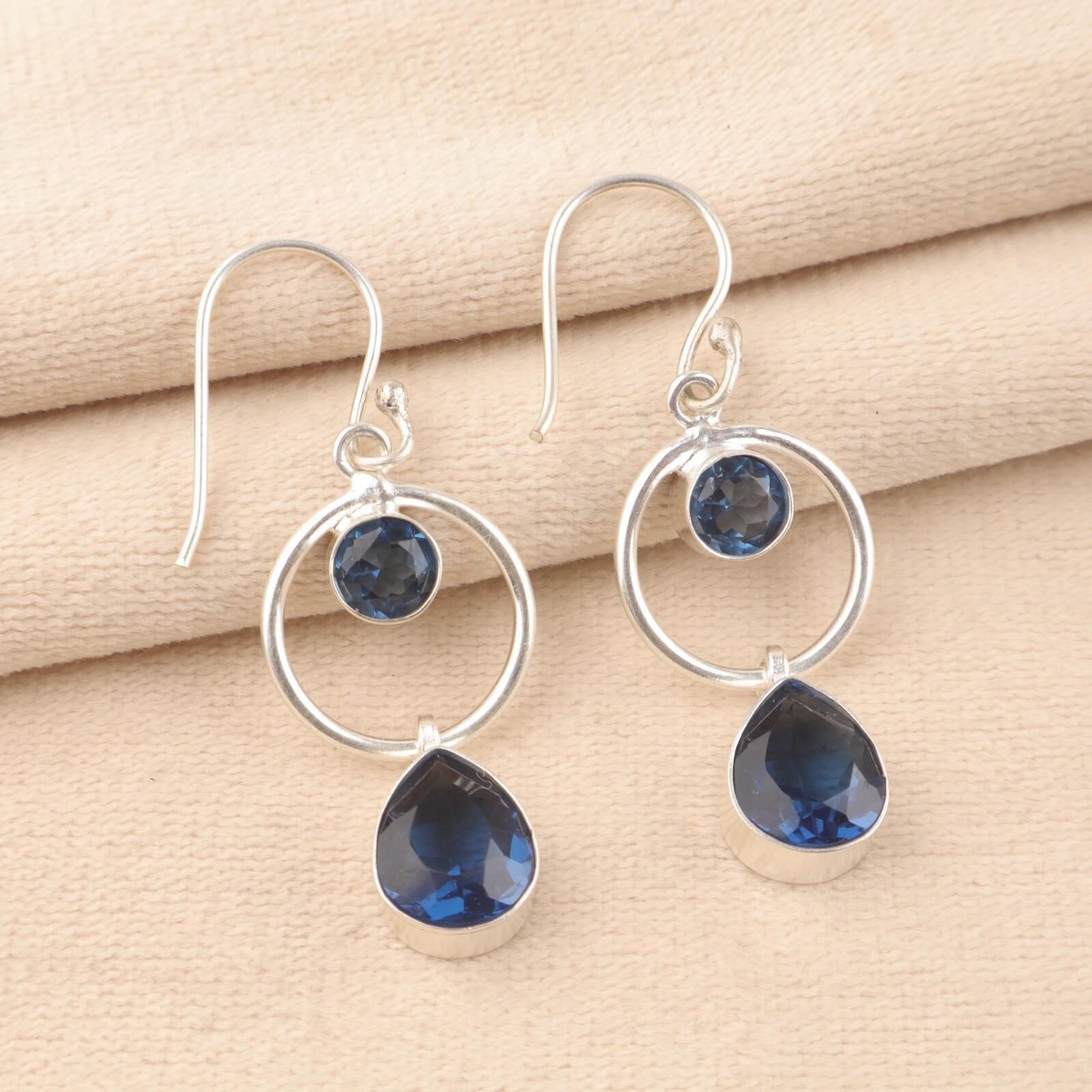 

Натуральный Лондонский голубой топаз Драгоценный камень 925 Стерлинговое серебро Ювелирные изделия Серьги 2,0 EE-140-11