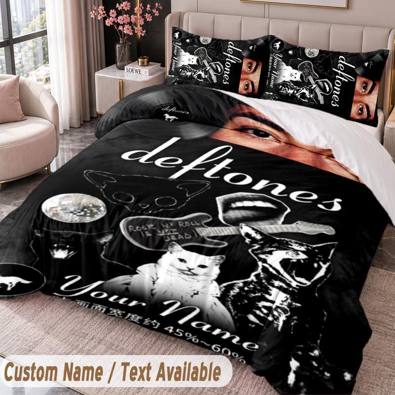 Custom Name Text 3Pcs Bedding Set Deftones Duvet Cover And Two Pillowcases