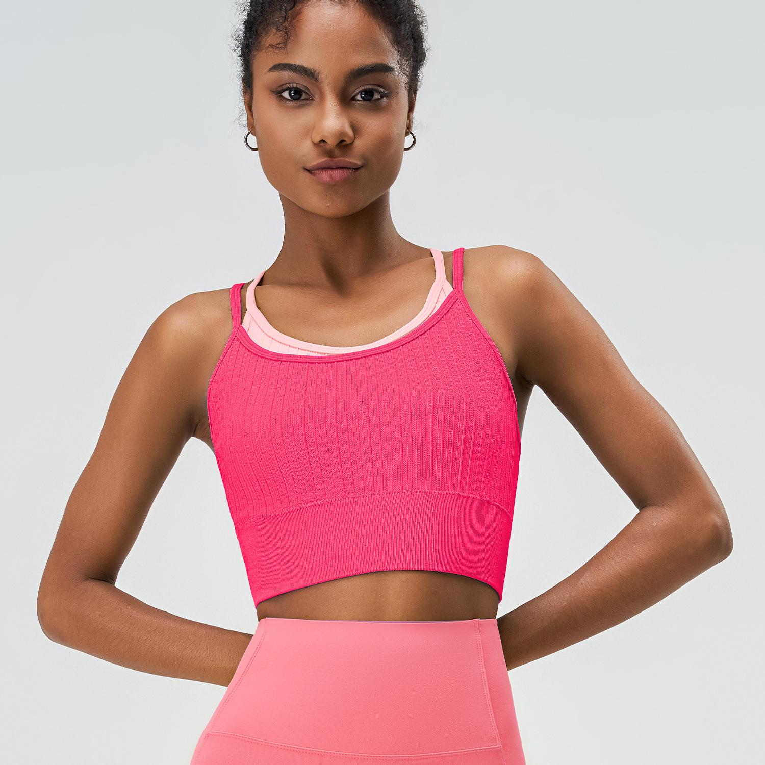 Женский спортивный бюстгальтер с цветными блоками, цельный, для лета, для йоги, бега, фитнеса, с перекрестными бретелями на спине S красный