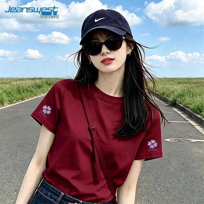 Jeanswest Women's Loose Fit Pure Cotton Printed Short Sleeve T-Shirt