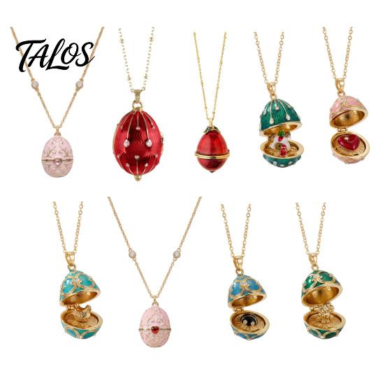 Talos Openable Egg Pendant Necklace, Cubic Zirconia Heart Retro Box Jewelry Gift for Girlfriend Wife Mom