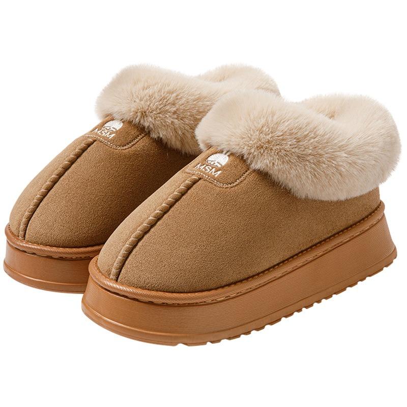 Bag heel cotton slippers women wear high-top velvet snow boots in winter, fur integrated warm home cotton shoes
