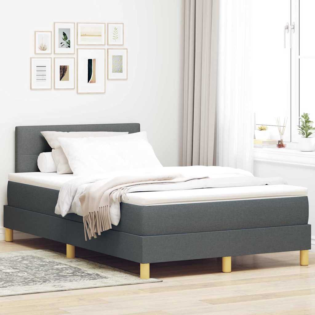 Boxspring Bed with Pillow Dark Gray 120 X 190 Cm Fabric