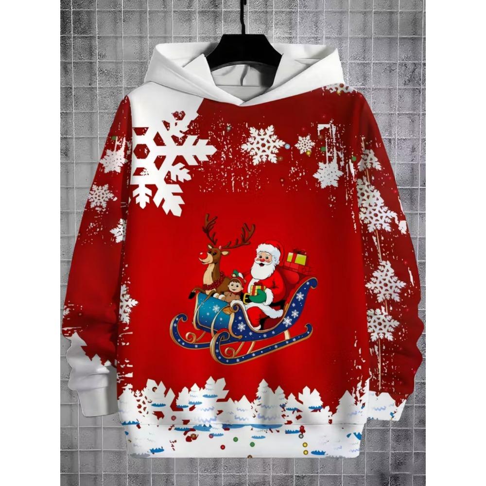 Child Sweatshirt Christmas Hoodie Cartoon Kawaii Santa Claus Print Sweatshirt for Girls Funny Holiday Party Clothes for Children