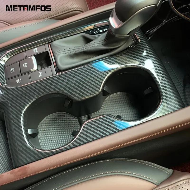 For Hyundai Santa Fe 2018 Carbon Fiber Center Console Gear Shift Box Cover Trim Cup Holder Accessories Car Styling