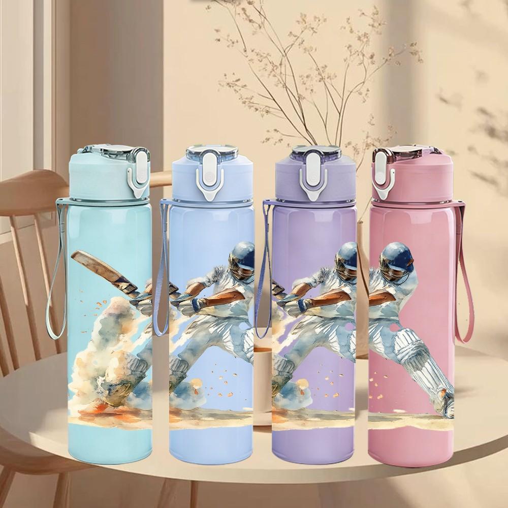 1PC Baseball Batter Player Art 750ml Color Plastic Sports Water Bottle Leakproof Flip Straw Lid Suitable for Sports Office Home Use
