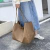 Simple Canvas Handbag For Women Large Capacity Tote Bag Travel Solid Color  Reusable Shoulder Bag