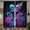 2PCS- Halloween Gothic Skeleton Rose Printed Curtains, Pole Bag Home Decorations, Room Decorations