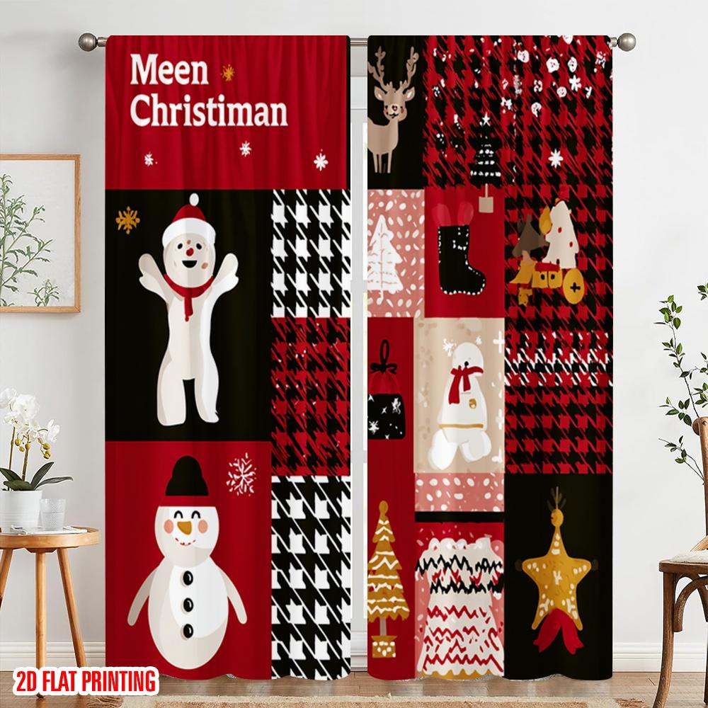 2Pcs,2D Plane Printing Curtains Roller Blinds Christmas Elements Polyester Fabric (Without Rod) Versatile All Use For Bedroom,