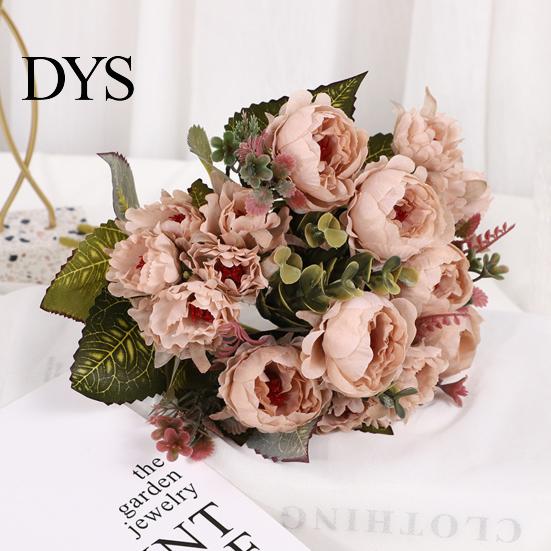 Fake Flowers Simulation Flower High Ornamental Realistic Bouquet 9 Artificial Heads Peony for Wedding