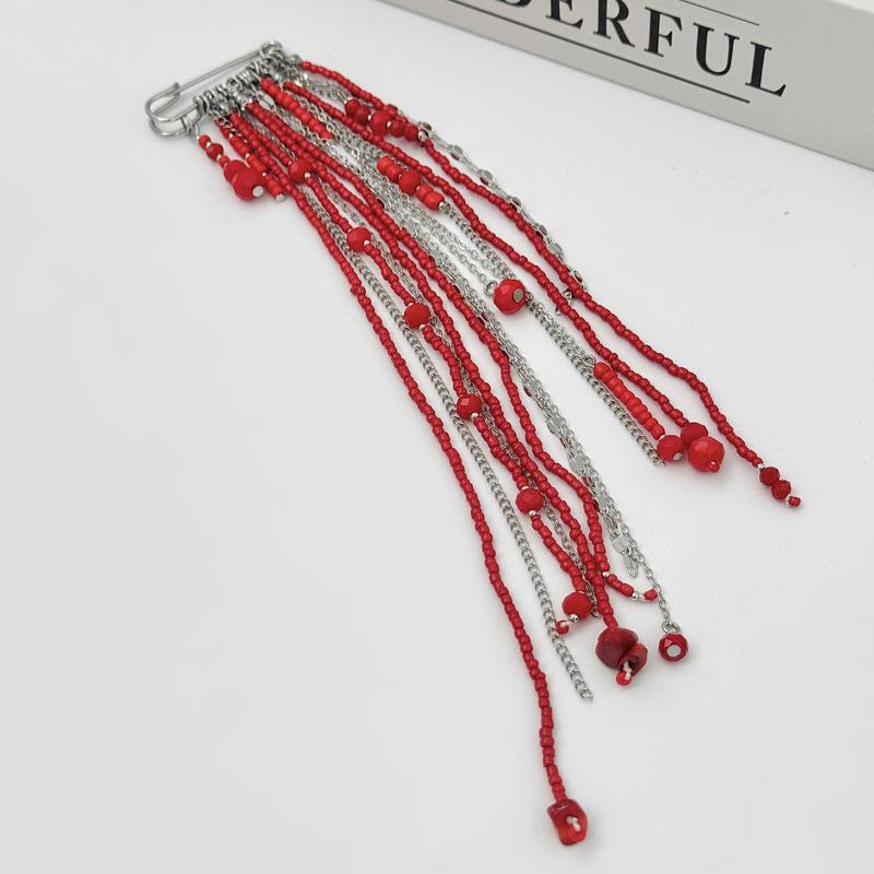 Exaggerated Imitation  Tassel Chain Brooch Clothing Tie Pin Bead Fixed Ornament Banquet Party Jewelry Accessories Gifts