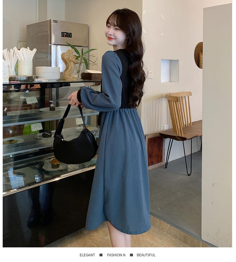 Neues zweiteiliges Schnürkleid mit Farbblockdesign und V-Ausschnitt, das die Figur schlanker macht