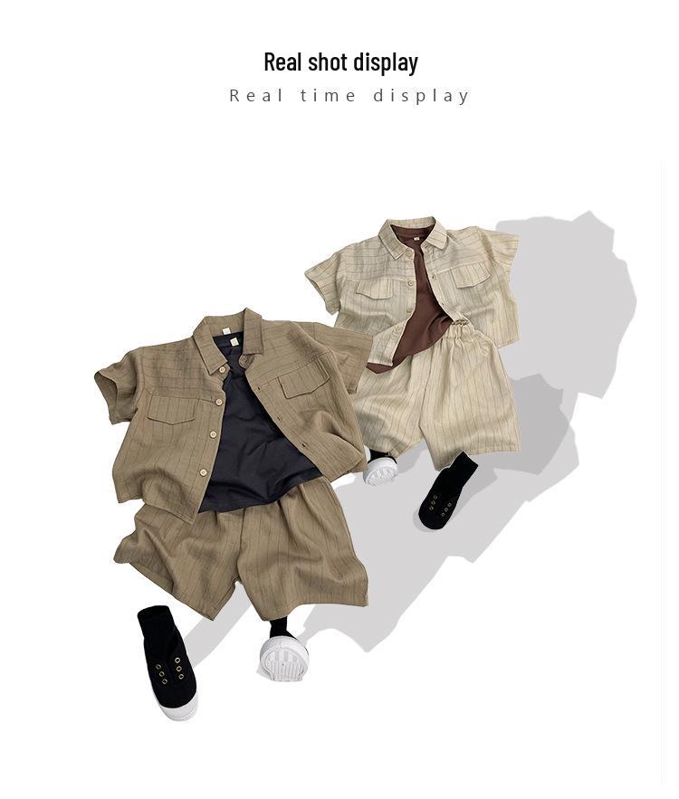 Baby Jungen Baumwoll-Leinen Gestreiftes Hemd & Shorts Set - Kurzarm Sommer Outfit