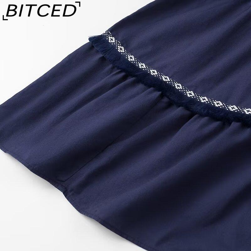 BITCED Damen Sommer Mode V-Ausschnitt Fransen Patchwork Maxikleid mit vollem Rock