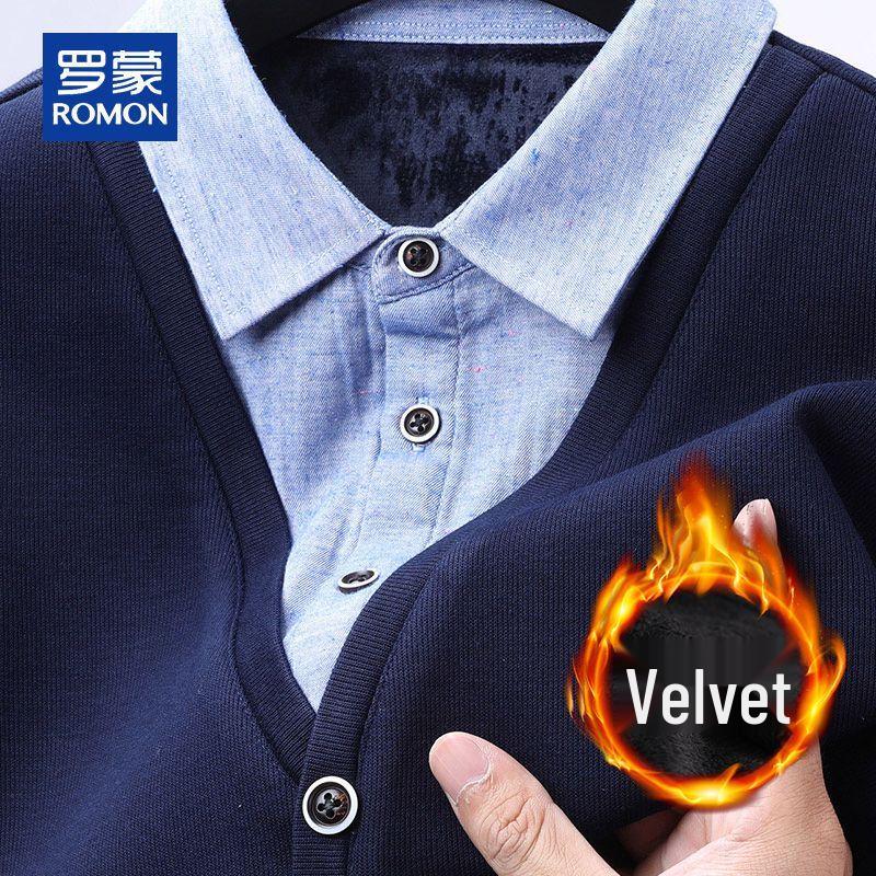 ROMON Men's Faux Two-Piece Knit Polo Sweater