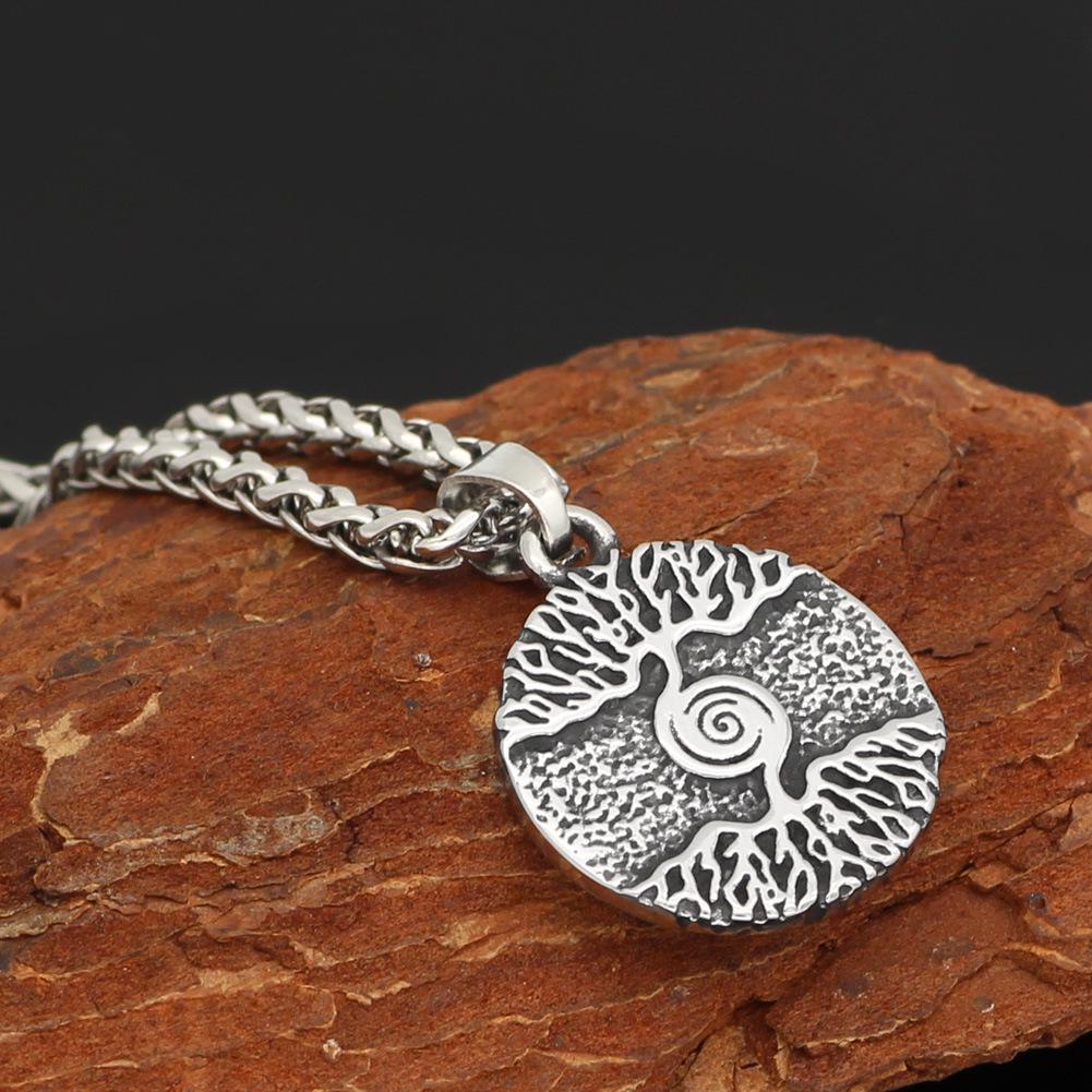 Nordic Viking Tree of Life Pendant Necklace - Titanium Steel, Unisex, Long Style