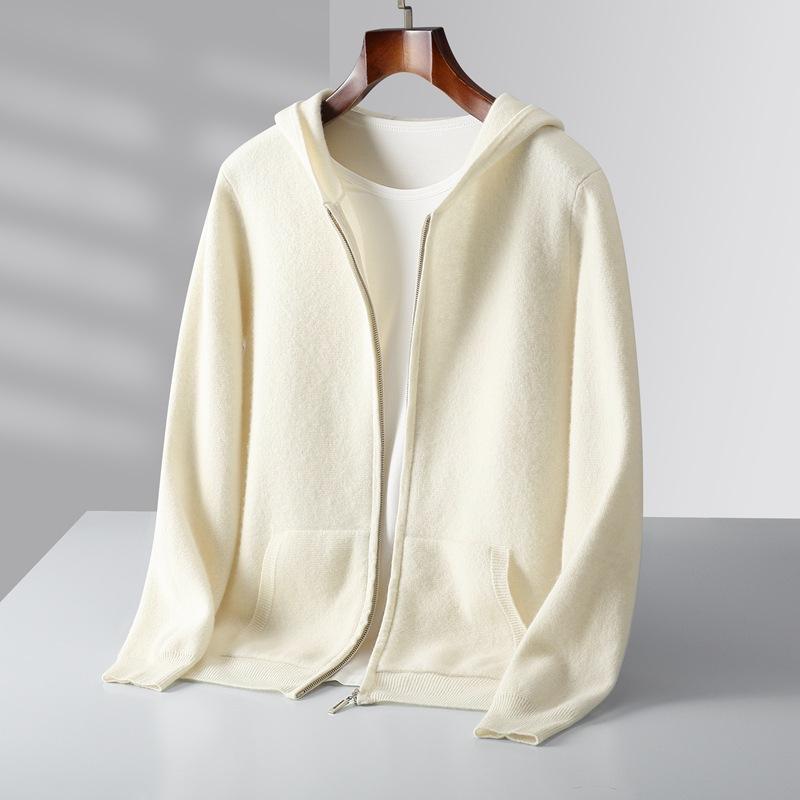 Autumn And Winter Cashmere Cardigan Men'S Thick Zipper Suit Hooded Casual Loose Sweater Knitted Sweater Jacket