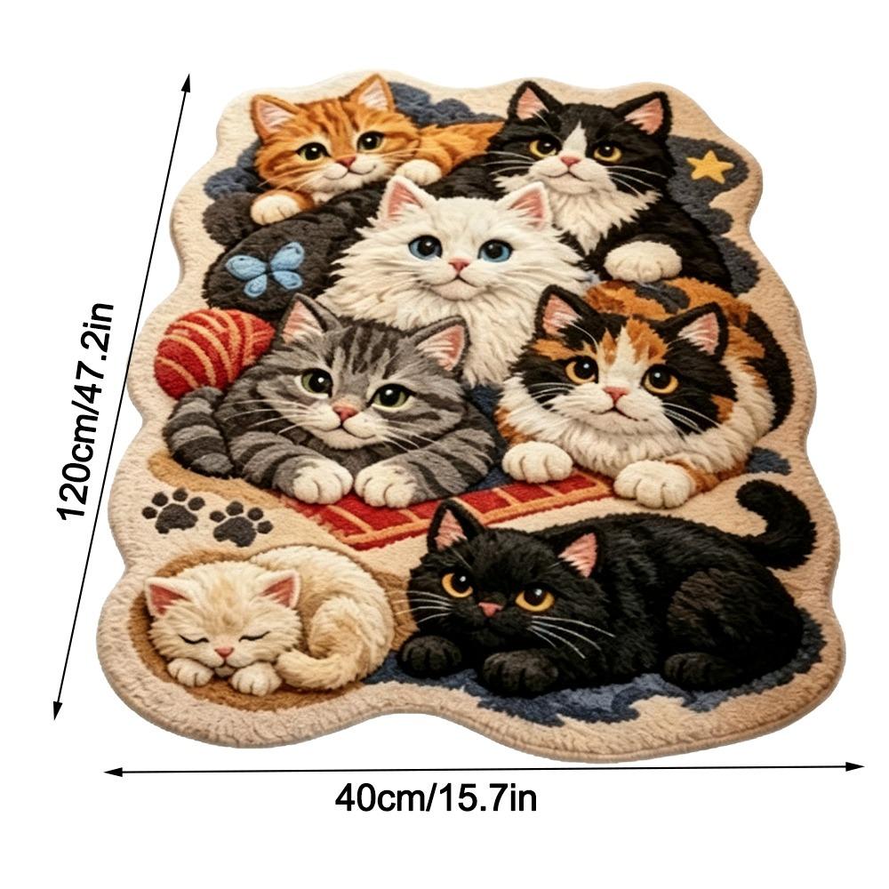 Washable Cat Print Rug Plush Carpet New Bedside Rug  Home Decoration