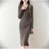 Autumn and Winter New V-neck Solid Color Thin Knitted Dress Femininity Medium and Long Base with Sweater Skirt
