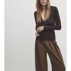 MD Spring New Arrival Minimalist Slim Gold Button Long Sleeves Rib Knitting Long Sleeves Tops 6848578