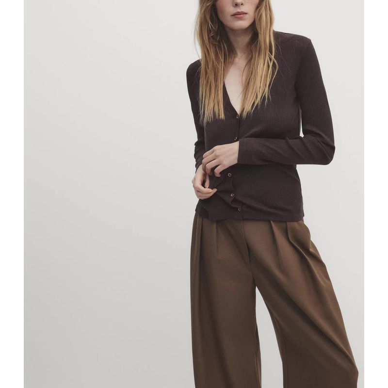 MD Spring New Arrival Minimalist Slim Gold Button Long Sleeves Rib Knitting Long Sleeves Tops 6848578
