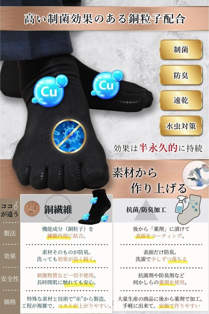 maffole Copper Antibacterial and for and More of Regular Men's Five-Toe Socks, Ion, Deodorizing, Chemical-Free, Thin, Breathable, Comfortable, Cotton,
