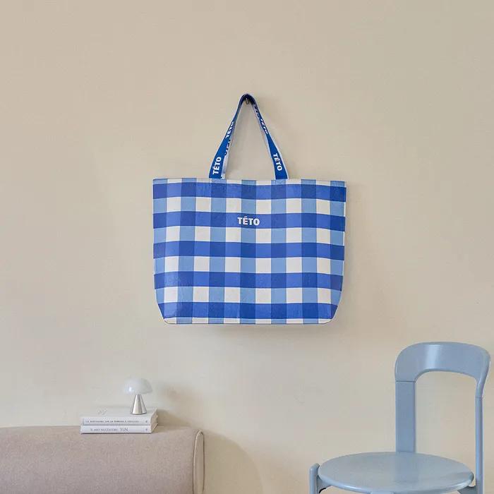 Teto Reusable Bag Checkerboard Blue L
