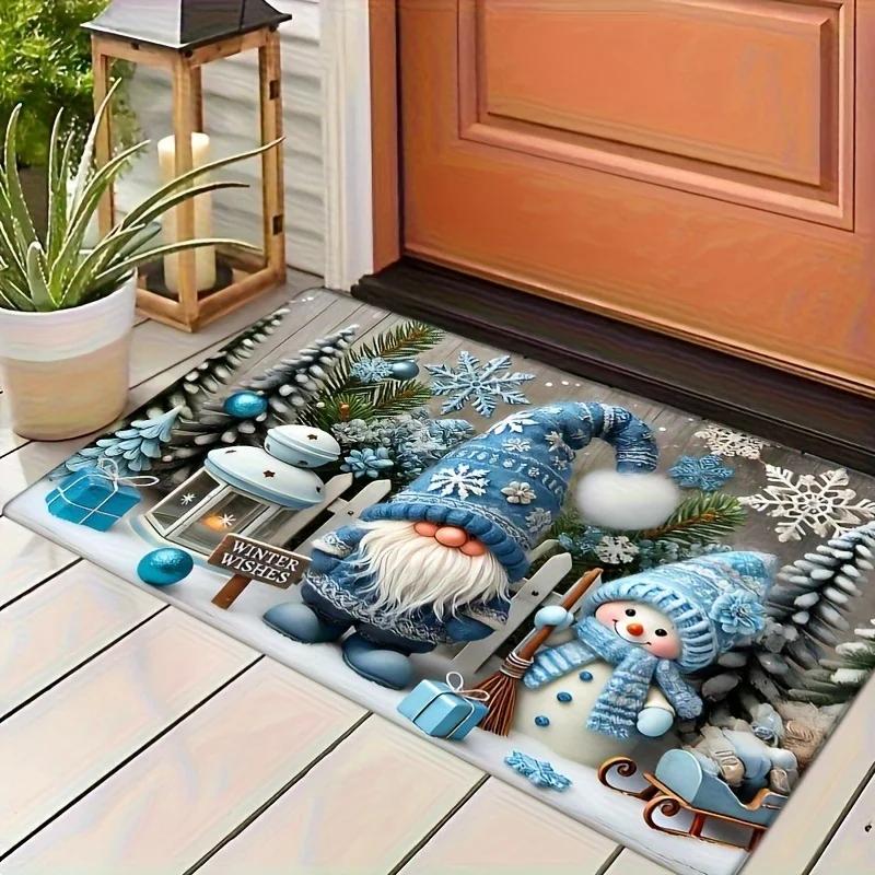 Charming Winter Wishes Gnome and Snowman Christmas Doormat - Festive Holiday Decor for Your Home Entrance Door