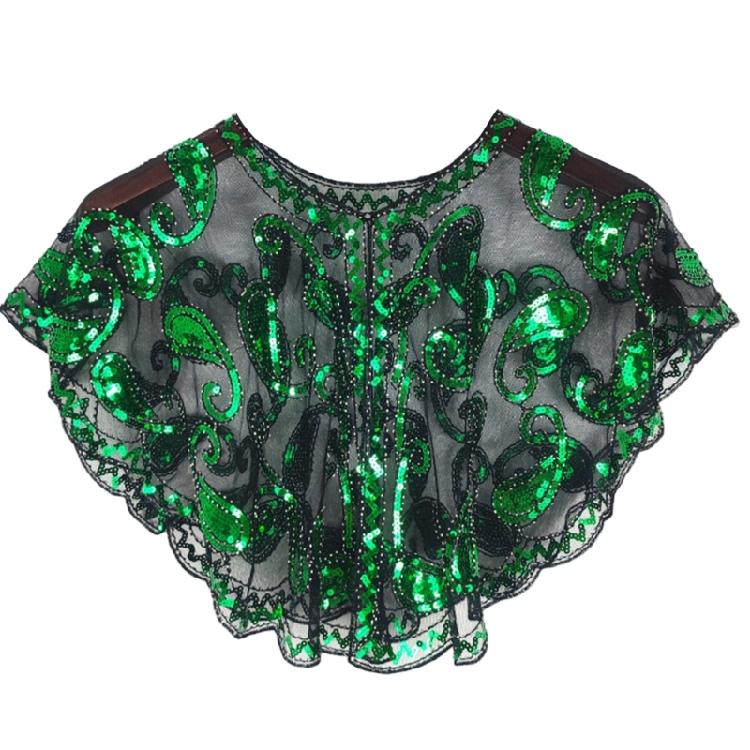 

Short Mesh Shawl For Formal Clothes Feature Secure Sequins Detail Soft Polyester Cover Up Easy To Fold And Carry зелёный