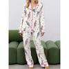 Women Christmas Pajama Set Cute Nutcracker Print Long Sleeve Button Down Shirt Pants Satin Silk  2 Piece Jammies