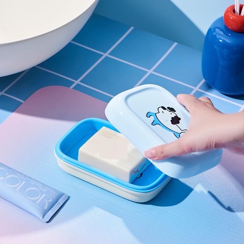 Cartoon Tragbare Seifenschalen Doppellagige Plastik-Seifenbox Haushalts-Badezimmer Ablage Seifenschale Badezimmer-Seifenbox Mit Deckel