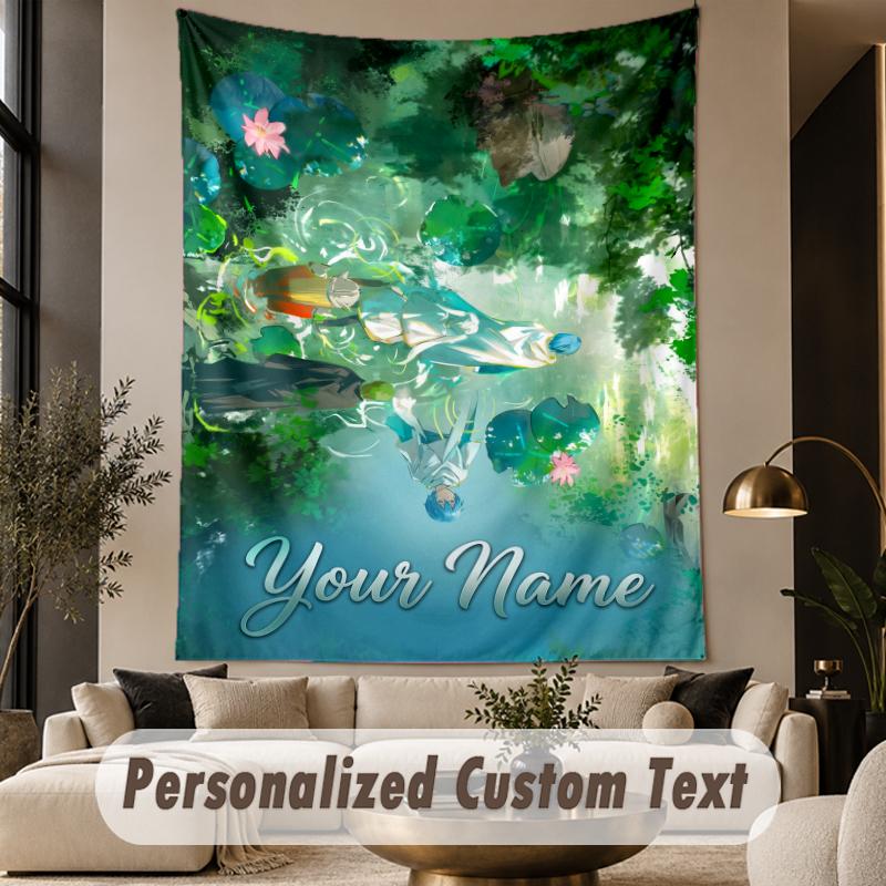 Custom Text Printed Tapestry Frieren Beyond Journey's End Pattern Large Wall Hanging Indoor Room Decor