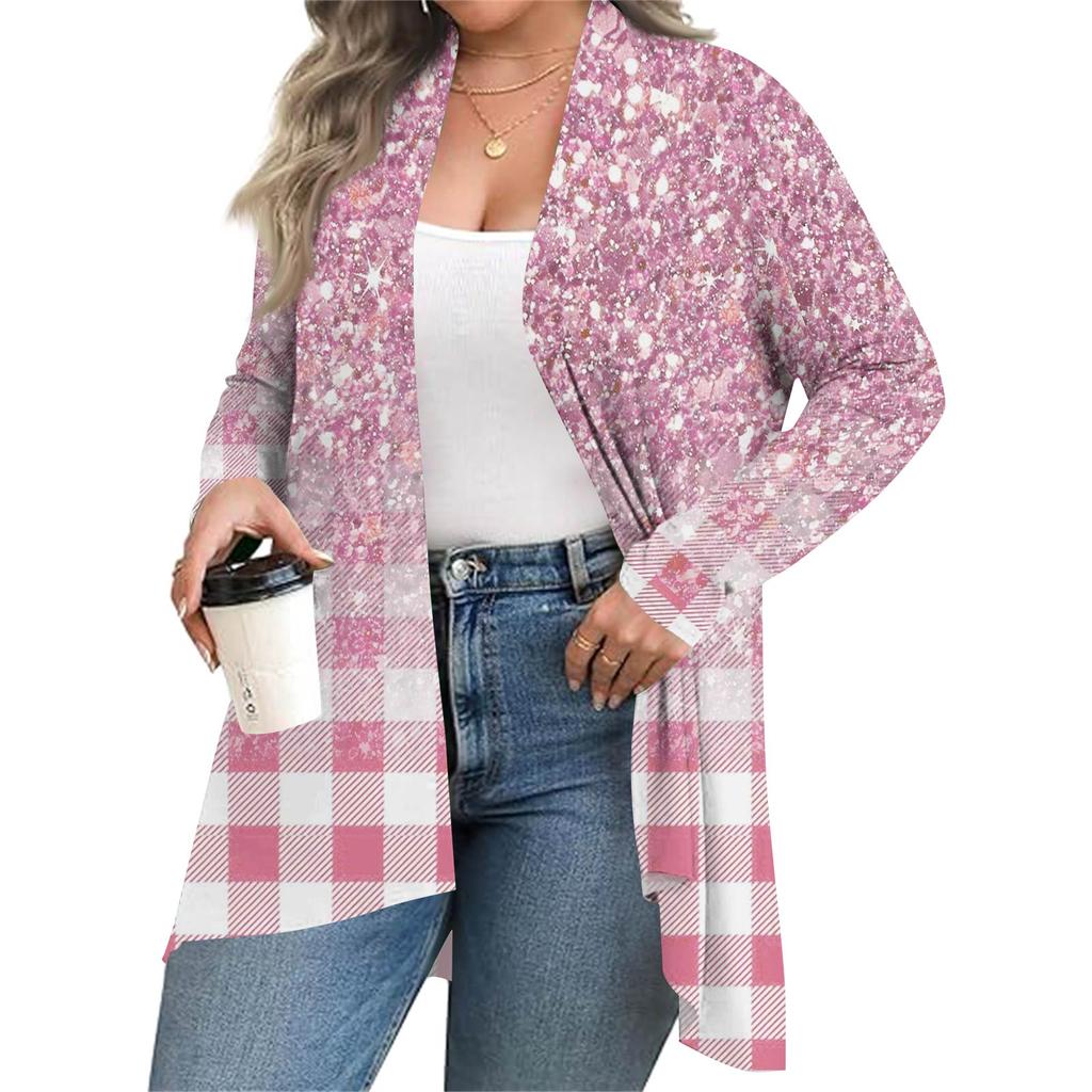 Women's Fall And Winter Fashion Casual Print Long Sleeve Mid-Length Cardigan Jacket