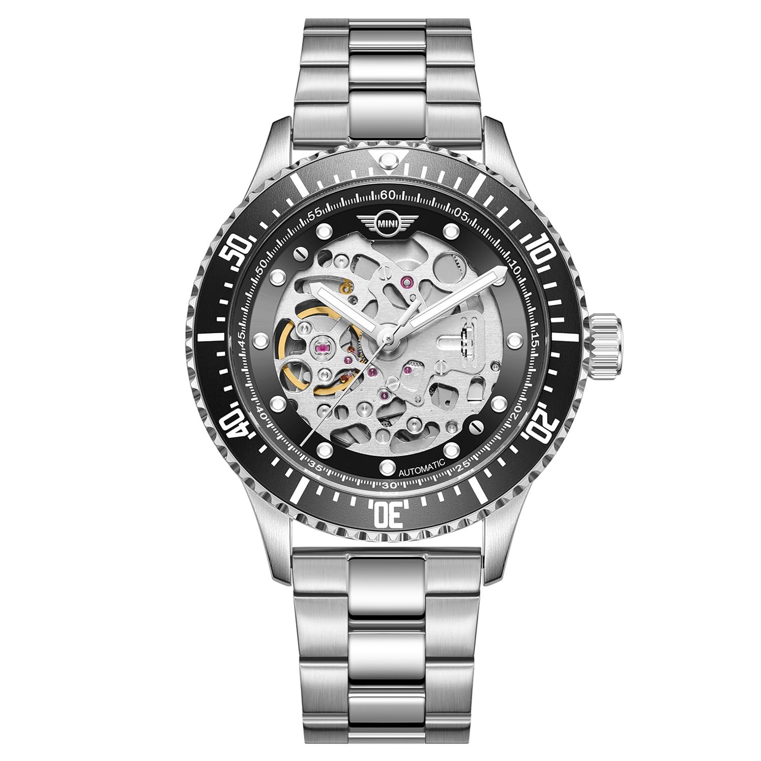 

MINI Automatic Watch 162301 42mm Skeleton Automatic Mechanical Watch SS Bracelet Mini Cooper MA-3 Men s Black/Silver Double-Sided [Regular Import] чорний